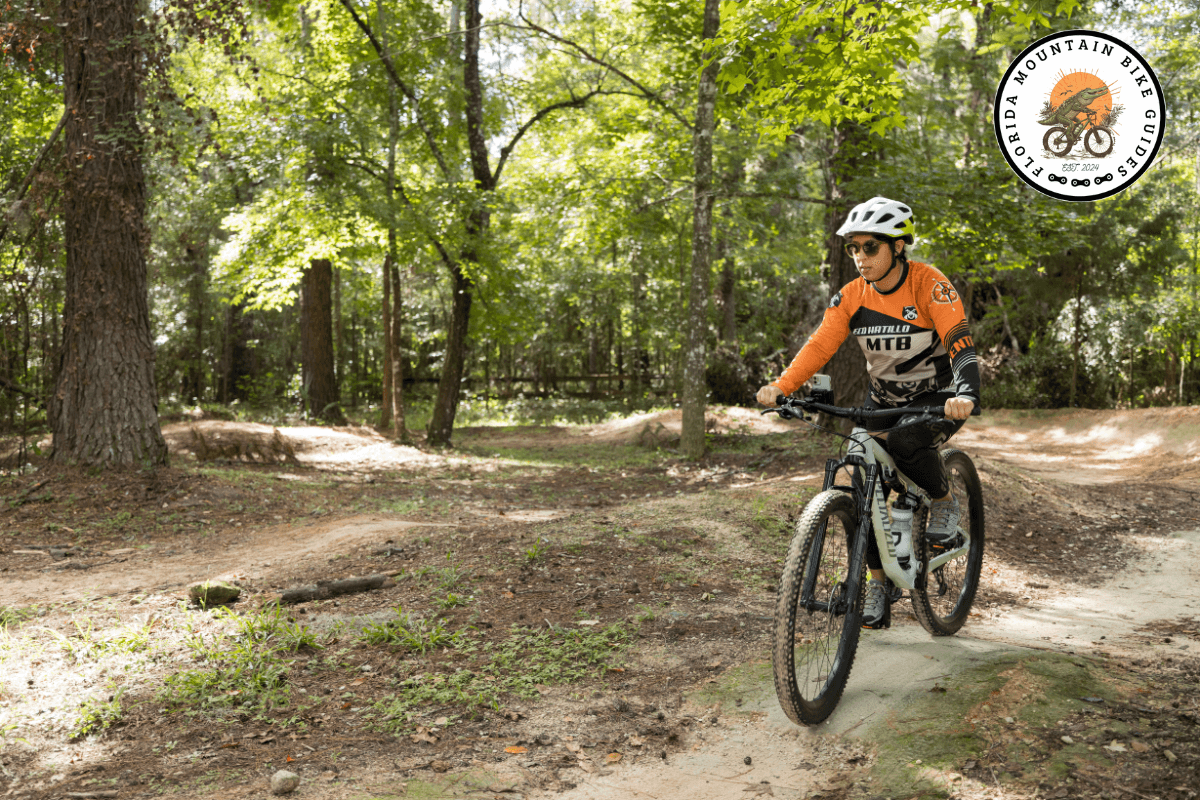 A first-time rider getting comfortable on a guided Florida trail ride