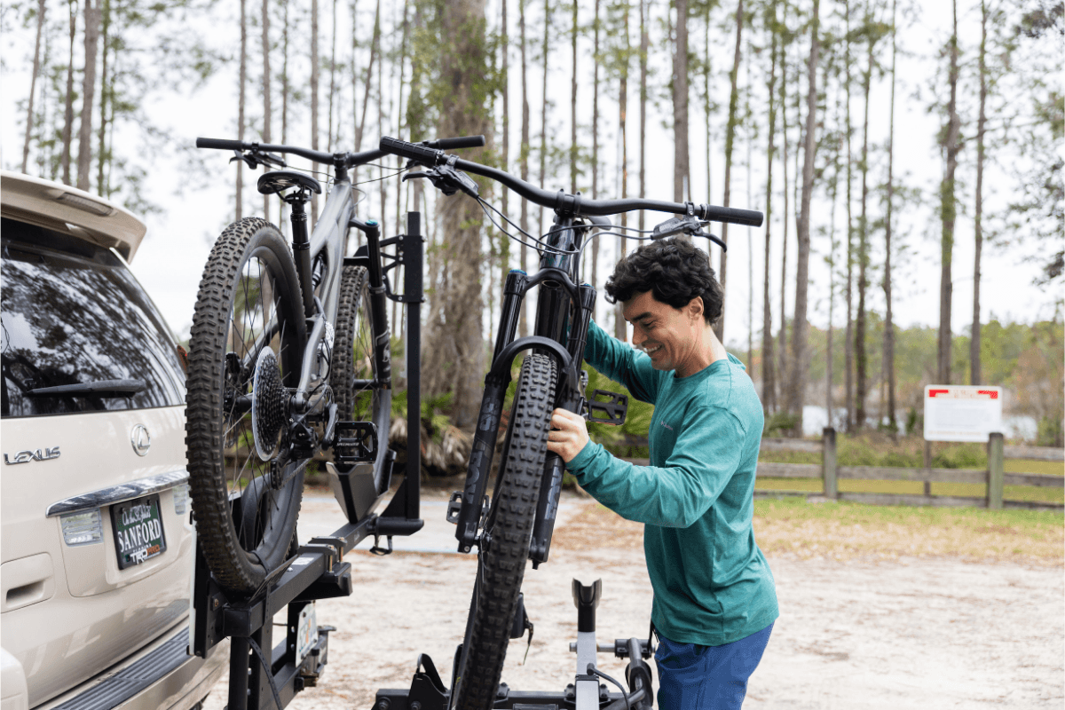A guided Florida mountain bike ride with rider and bike visible on trail
